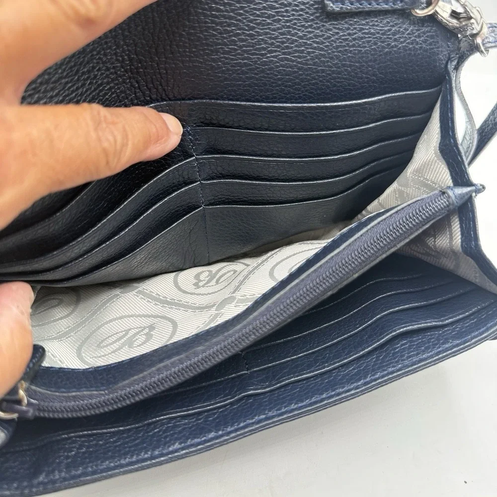 BRIGHTON MINGLE ENVELOPE SMALL LEATHER WALLET W/STRAP BLUE